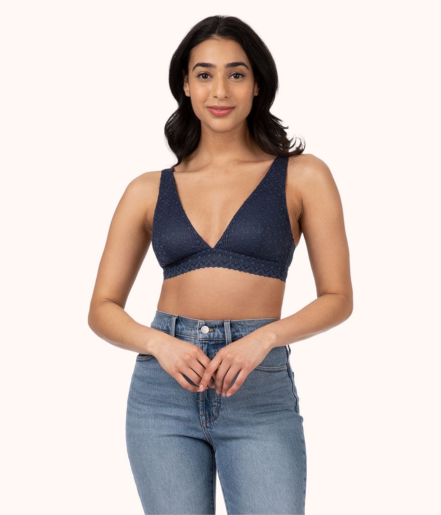 The Crochet Lace Plunge Bralette: Navy