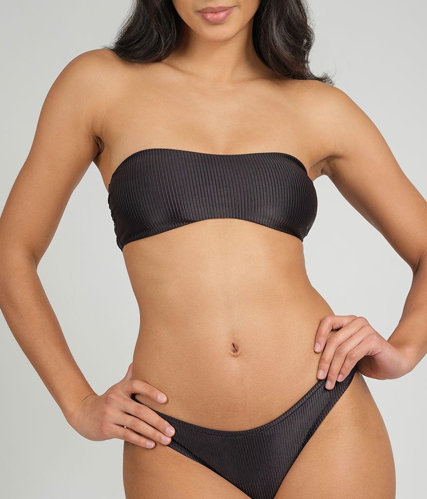 The Swim Ribbed Tie-Front Bandeau: Jet Black