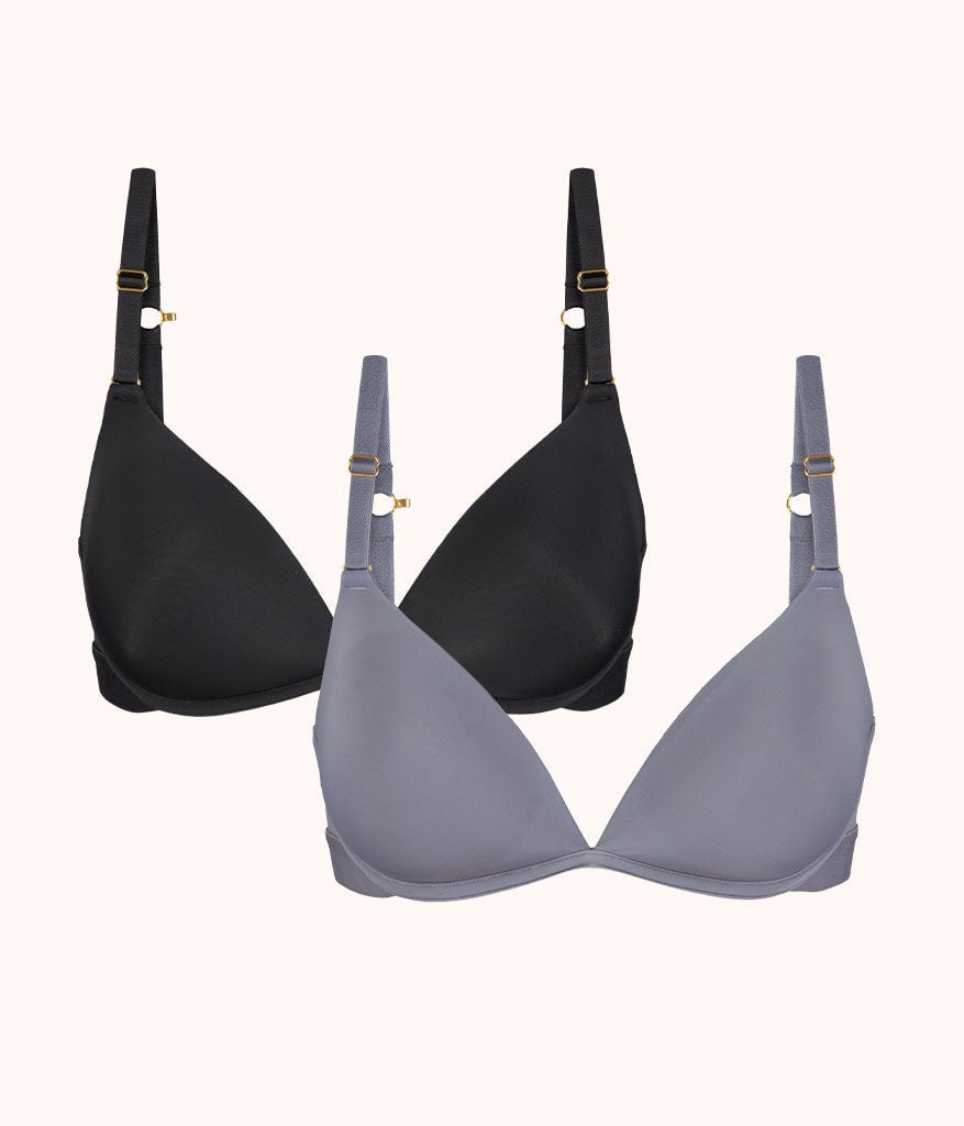 The Deep V No-Wire Push-Up Bundle: Jet Black/Smoke