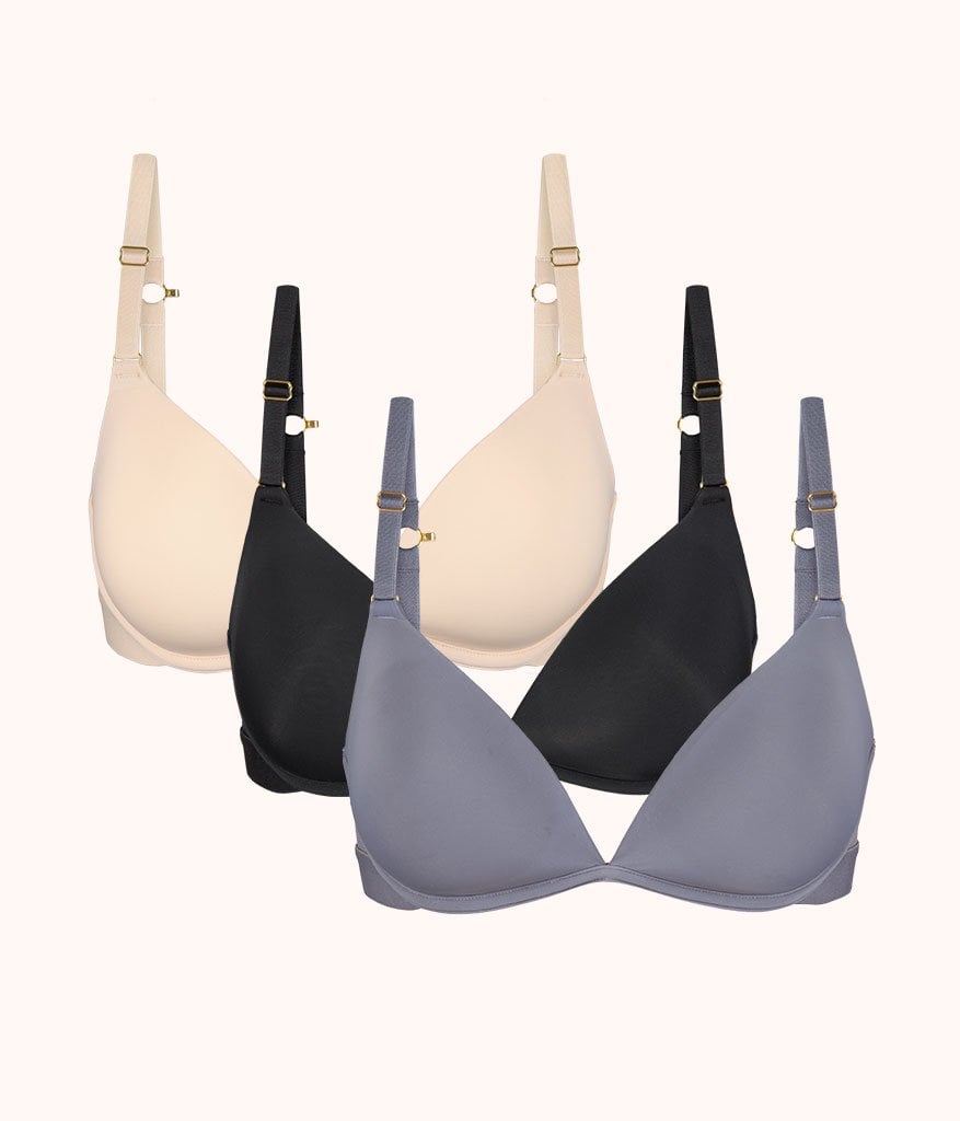 The Deep V No-Wire Push-Up Trio: Toasted Almond/Jet Black/Smoke