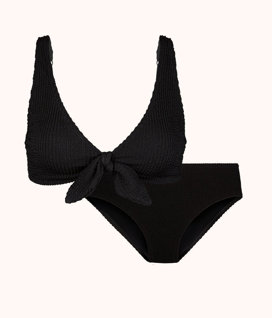 The Ruched Plunge Bralette & High Waist Swim Bundle: Jet Black