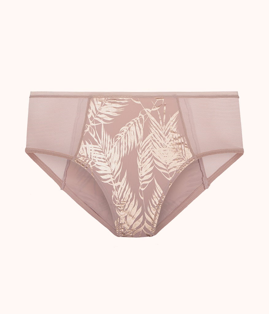 The Metallic Palm Mesh High Waist Bikini: Orchid/Metallic Palm Print