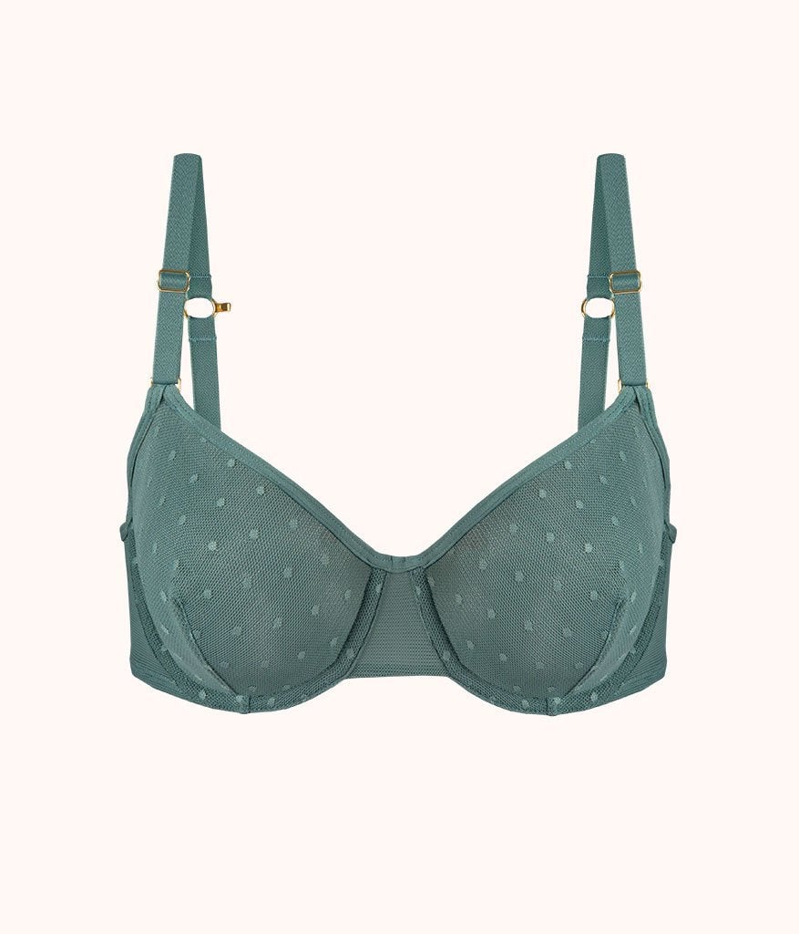 The Dot Mesh Unlined Bra: Harbor Green